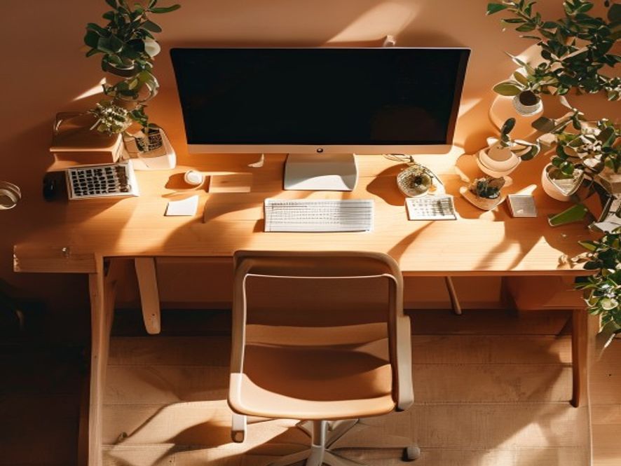 Ergonomisk skrivbordskonfiguration med rätt stöd och belysning